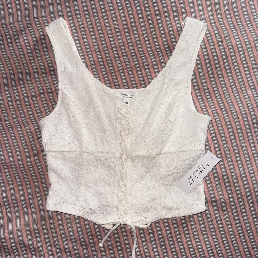 White Lace-Up Crop Top